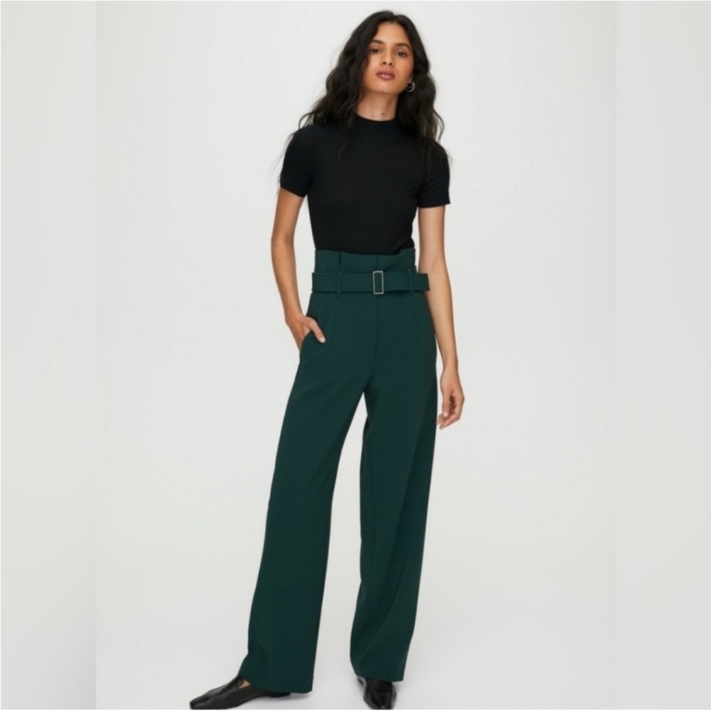 Aritzia Babaton Power Pant Wide Leg Trouser Green Size 6